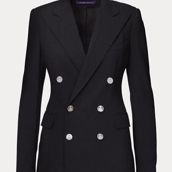 Ralph Lauren Black Wool-Blend Double Breasted Silver Crest Button Camden Blazer - Picture 1 of 7